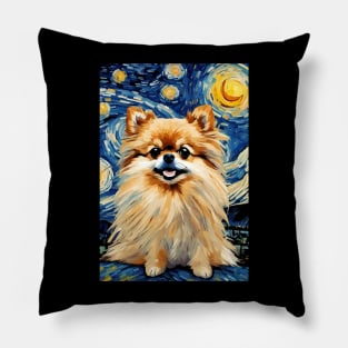 Pomeranian Dog Breed Painting in a Van Gogh Starry Night Art Style Pillow