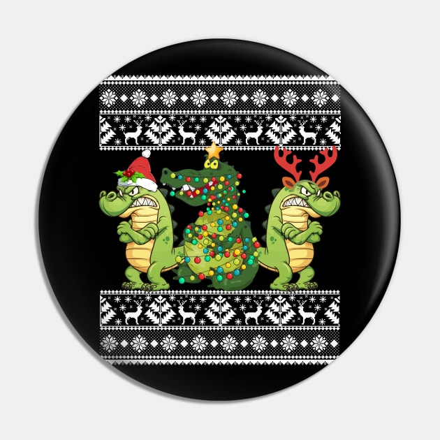 Christmas Three Alligator Crocodile Gift Lights Santa Hat Pin by franzaled