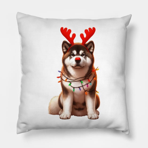 Christmas Red Nose Akita Dog Pillow by Chromatic Fusion Studio