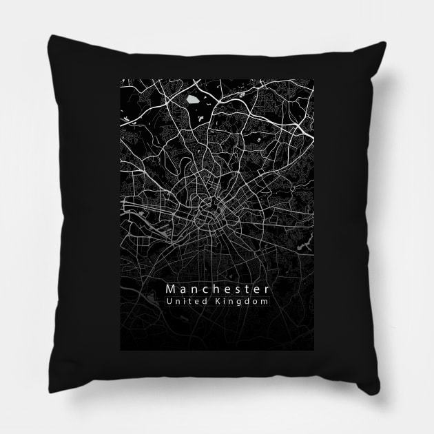 Manchester United Kingdom City Map dark Pillow by Robin-Niemczyk