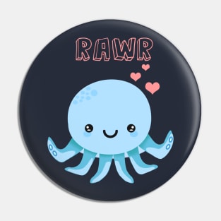 Cute Kawaii Octopus Rawr - Blue Pin