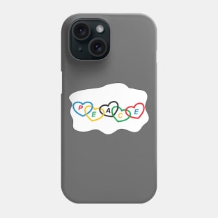 Hearts with Olympic colors and text "peace" Phone Case