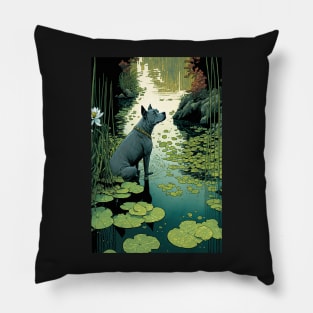 Dog sitting in pond Pillow