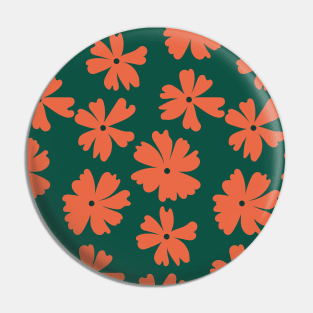 Retro Flowers Pattern, Green Pink Pin