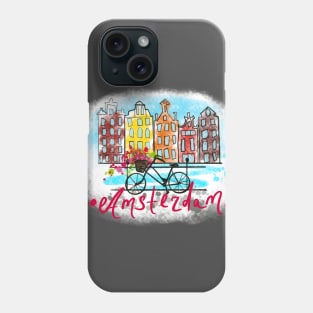 Amsterdam skyline and bicycle Phone Case