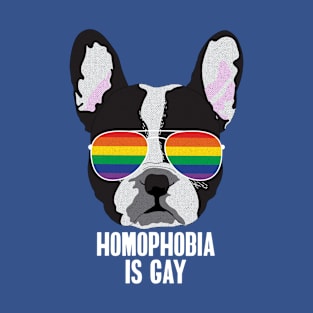 HOMOPHOBIA IS GAY - Boston Terrier Dog Gay Pride Flag T-Shirt