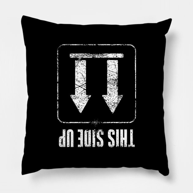 This Side Up Side Dow, Packaging Symbol, humor, Pillow by StabbedHeart