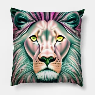 Lion in Pastel Synthwave Pillow