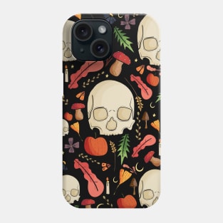 Skulls, leaves and mushrooms Phone Case