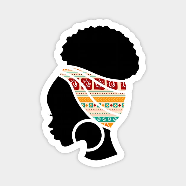 Afro Hair Woman with African Pattern Headwrap Magnet by logiamerch