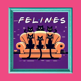 Feline Friends Chilling on a Couch T-Shirt