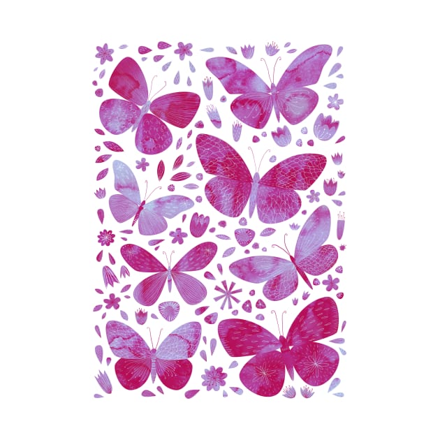 Magenta Hot Pink Watercolor Butterflies by NicSquirrell
