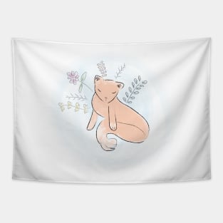 Cute Fox with Flowers Tapestry