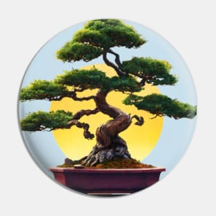 Zen Bonsai Tree Sunset Pin