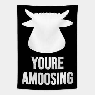 Youre Amoosing White On Black Cow Or Bull Head With A Silly Pun Tapestry