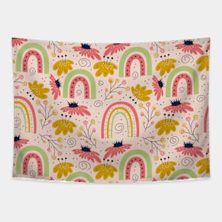 Scandinavian Spring Flowers with Rainbows Tapestry