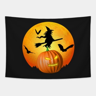 Flying Witch Jack O Lantern Happy Halloween Tapestry