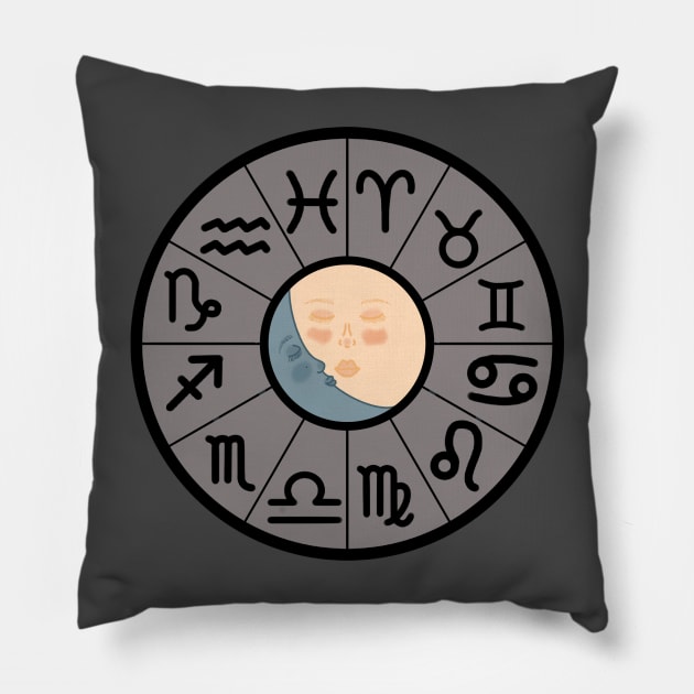 Sun & Moon Zodiac Wheel Pillow by nats-designs
