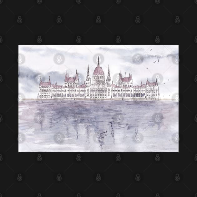 Hand drawn Budapest Parliament by jitkaegressy