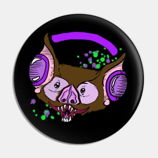 Bat with headphones Pin