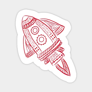 Rocket Line Drawing (Red) Magnet