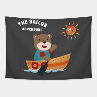 Funny bear sailor cartoon vector on little boat with cartoon style. Tapestry