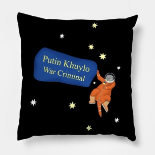 Space cat. Cat cosmonaut with a poster Putin Khuilo Pillow