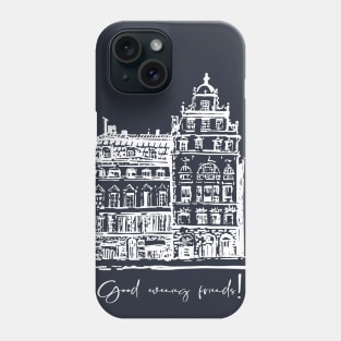 Good evening friends! White outline on a dark background. Graphics. Phone Case