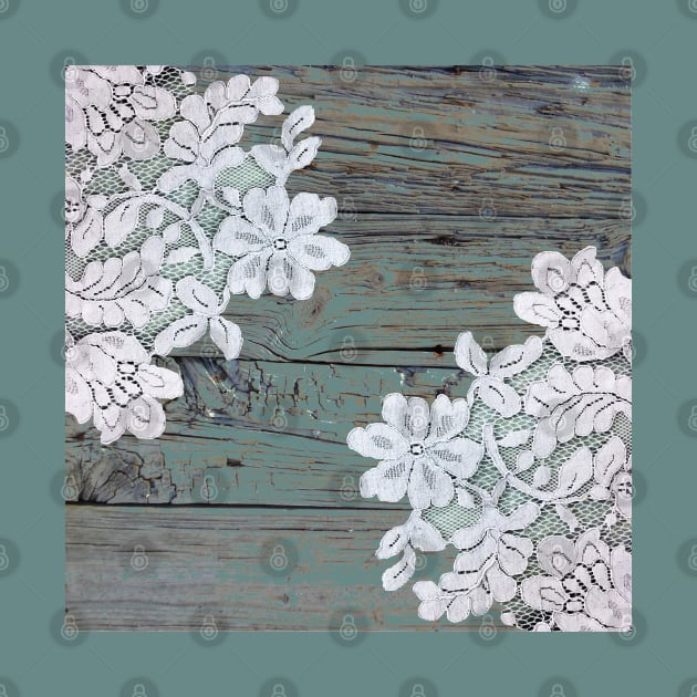 rustic grey blue farmhouse country floral lace wood by Tina