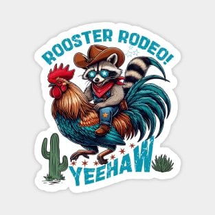 Funny Cowboy Raccoon Riding Rooster Rodeo Western Magnet