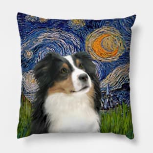 Starry Night by Van Gogh with an Australian Shepeherd Pillow