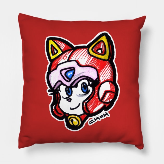 Polly Esther Samurai Pizza Cat Pillow by sketchnkustom