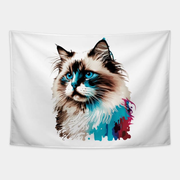 Ragdoll Cat Watercolor cute Tapestry by KAWAIIBYHM