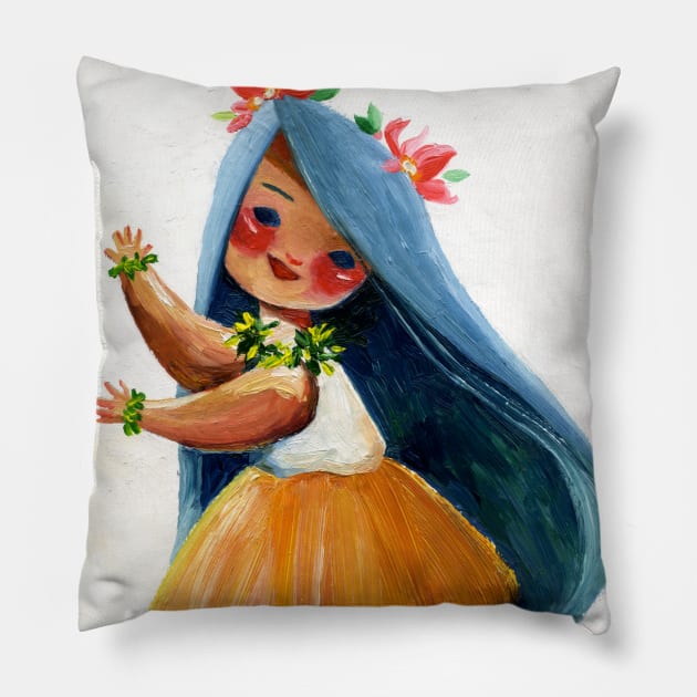 Hula girl Pillow by Alina Chau