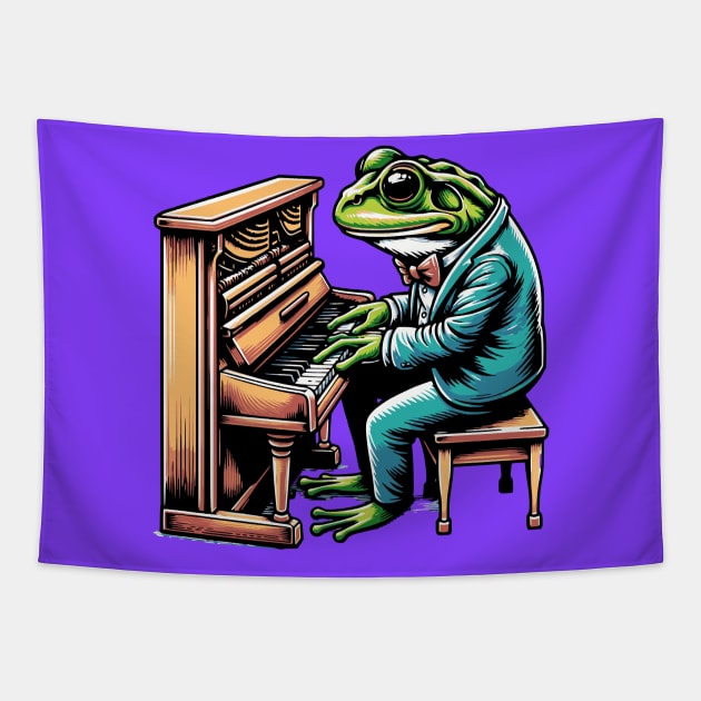 Frog Playing the Piano Tapestry by Mey Designs