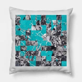 Pixelated fluid painting in turquoise and black and white Pillow