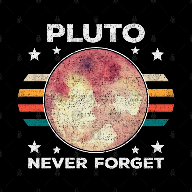 Pluto Never Forget - Retro & Distressed Design - Space, Science and Universe Lovers by Zen Cosmos Official