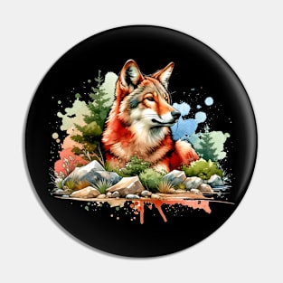 Red Wolf Digital Watercolor Pin