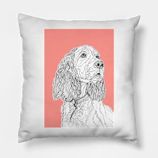 Spaniel Dog Portrait ( coral background ) Pillow