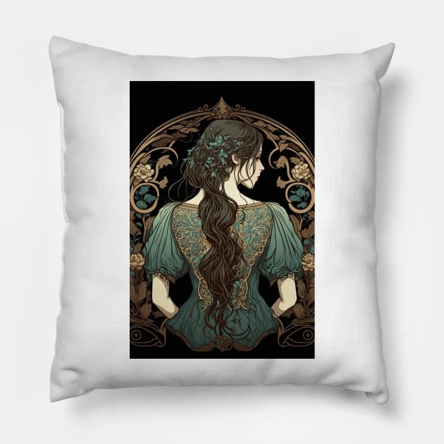 Art Nouveau Shy Girl Pillow by ArtNouveauChic