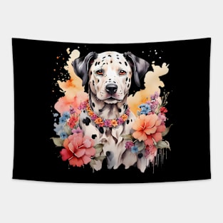 A dalmatian decorated with beautiful watercolor flowers Tapestry