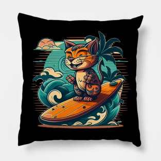 Retro Surf Kitty Pillow