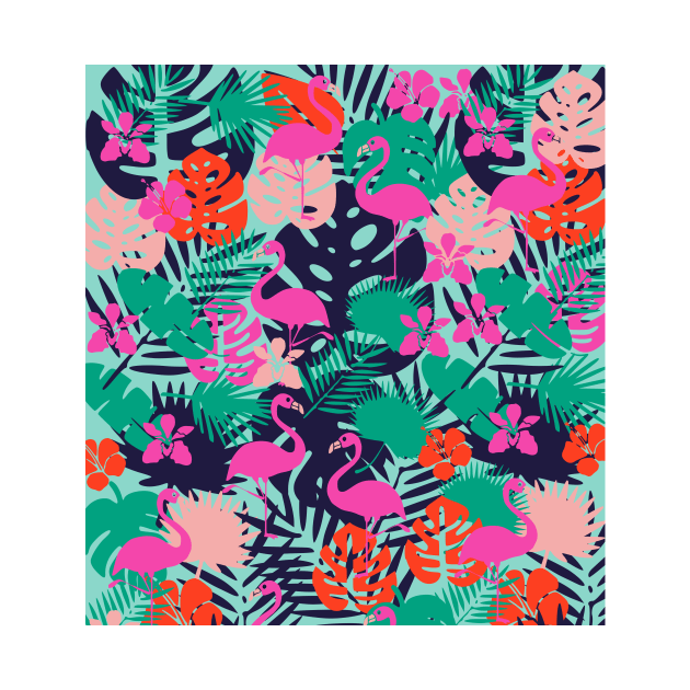Pink Flamingo with Tropical Leaves by kapotka