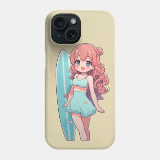 Cute girl in bikini with a surfboard Phone Case