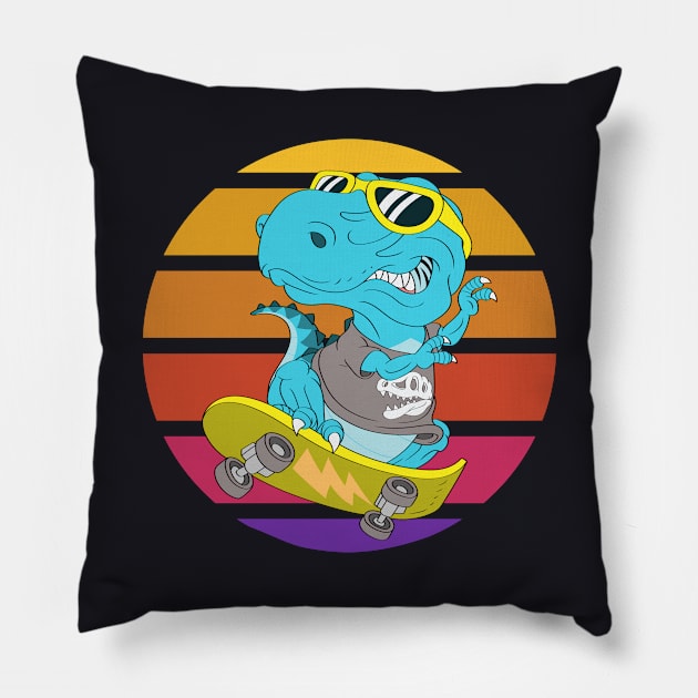 Skater Dinosaur TRex Pillow by Foxxy Merch