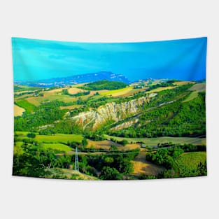 Scenery in Force with Monte dell'Ascensione, badlands, ravines, thickets, poles Tapestry