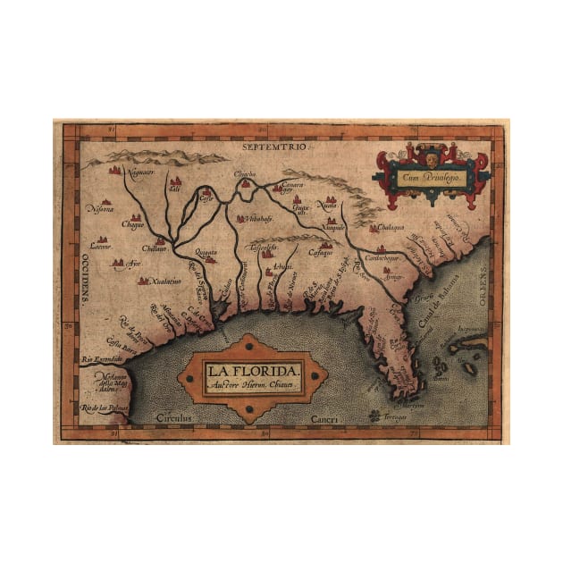 Vintage Spanish Map of Florida Discovery (1584) by Bravuramedia