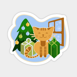 Christmas cat at home near Christmas tree Magnet