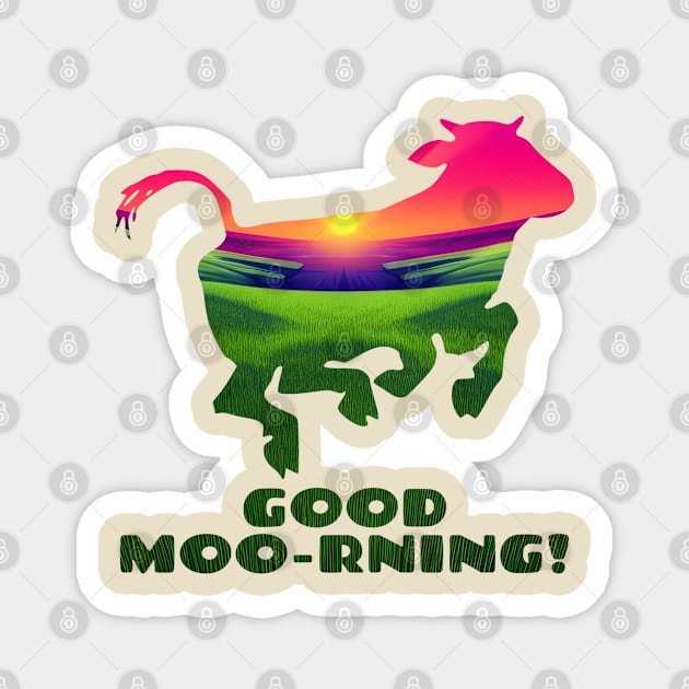 Good Moo-rning! Pop Art Sunrise Leaping Calf Magnet by Chance Two Designs