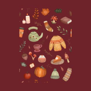 Autumn Fall Season Cozy Pattern T-Shirt